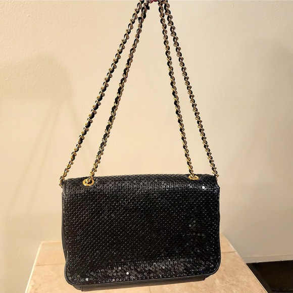 VTG Whiting & Davis Black Liquid‎ Metal Mesh Bag Gold Chain 70s - Picture 10 of 11